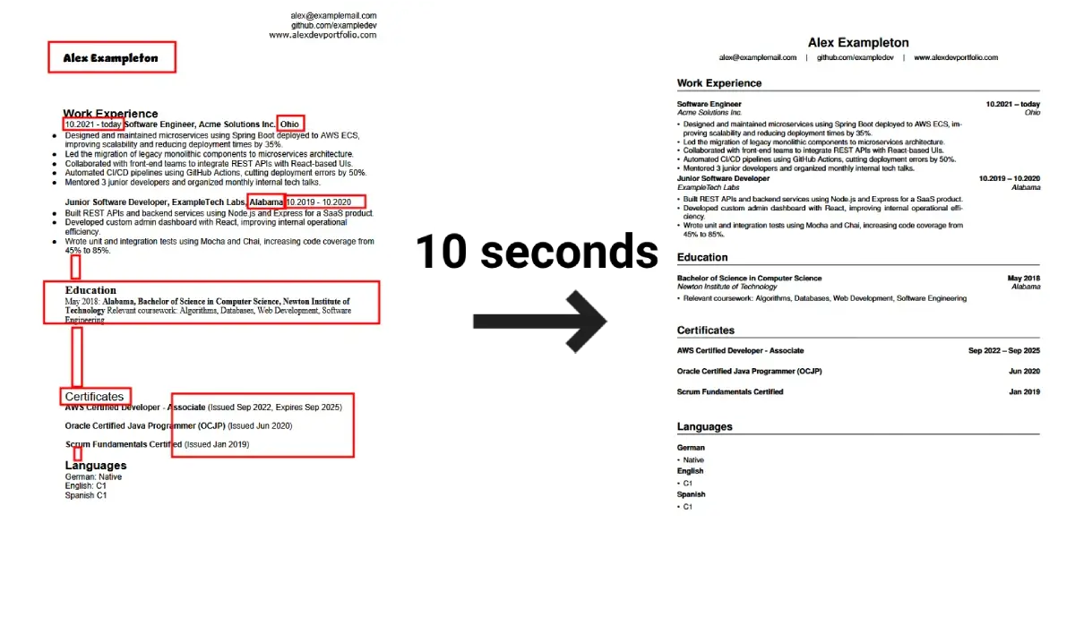 Example resume conversion